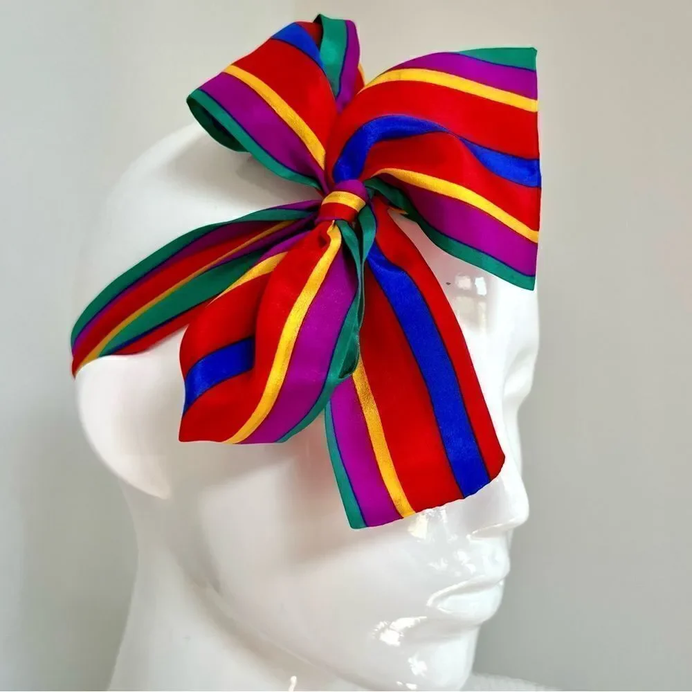 KILLER Vintage 80s 90s Super Bold Rainbow Stripe Hair Neck or Bag Scarf or Belt